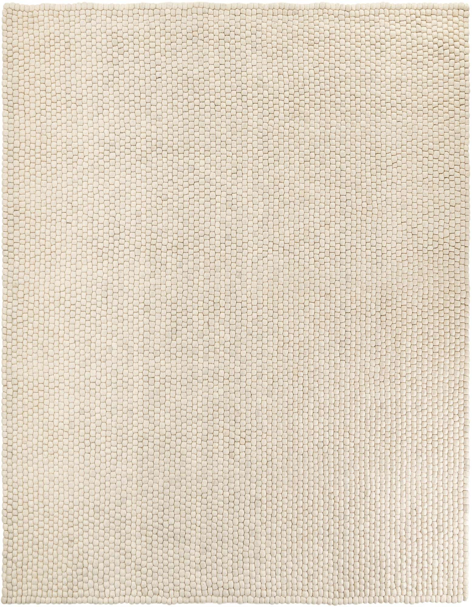 A 10'x10' square ivory modern shag rug with a textured felt ball pattern, suitable for an indoor living space.