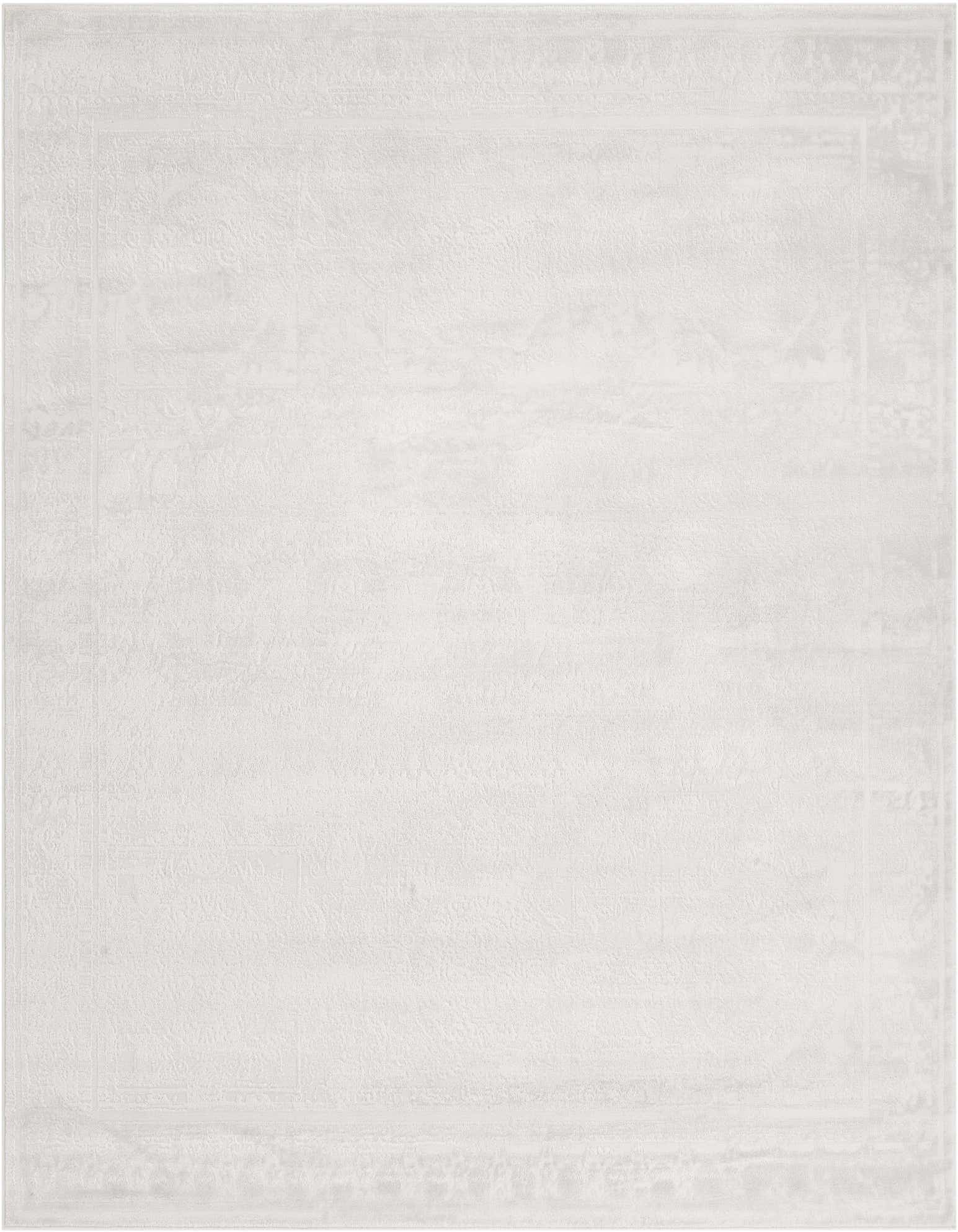 A 7' 10 x 7' 10 square ivory and cream modern area rug with a subtle abstract pattern and textured pile.