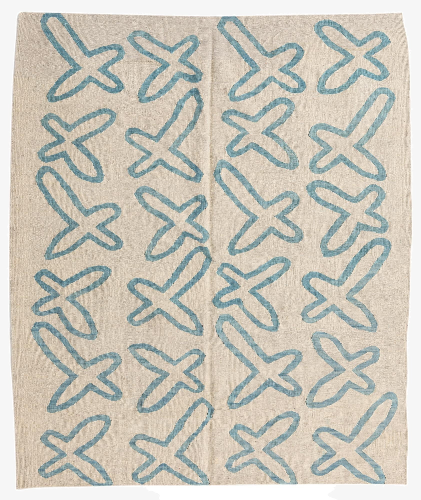  5' 4 x 6' 3  Hand Woven Kilim Modern Wool Square Rug