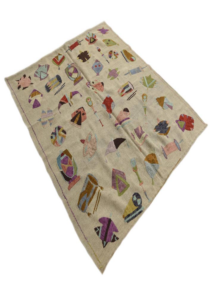 Detail image of  5' 4 x 6' 2  Hand Woven Kilim Suzani Wool Square Rug