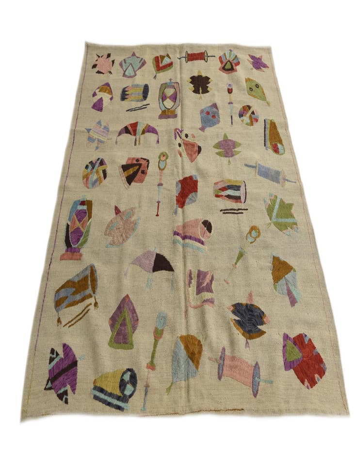 Detail image of  5' 4 x 6' 2  Hand Woven Kilim Suzani Wool Square Rug