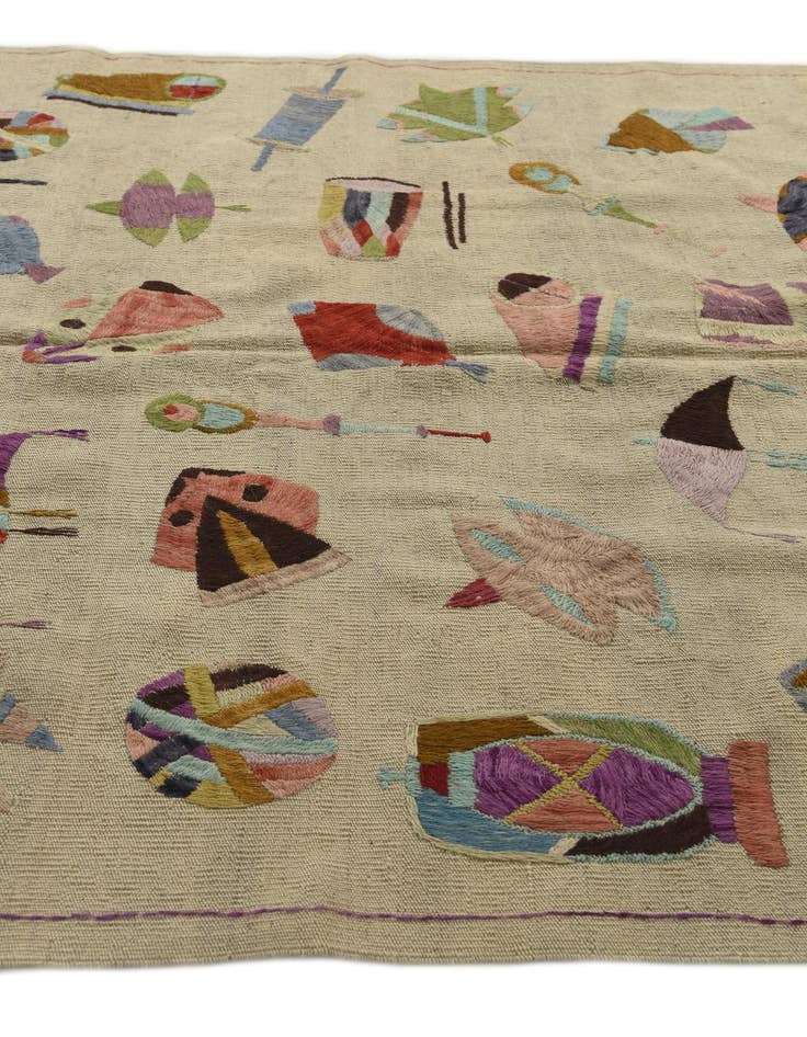 Detail image of  5' 4 x 6' 2  Hand Woven Kilim Suzani Wool Square Rug