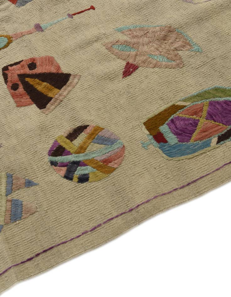 Detail image of  5' 4 x 6' 2  Hand Woven Kilim Suzani Wool Square Rug