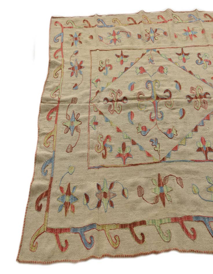 Detail image of  5' 4 x 6' 4  Hand Woven Kilim Suzani Wool Square Rug