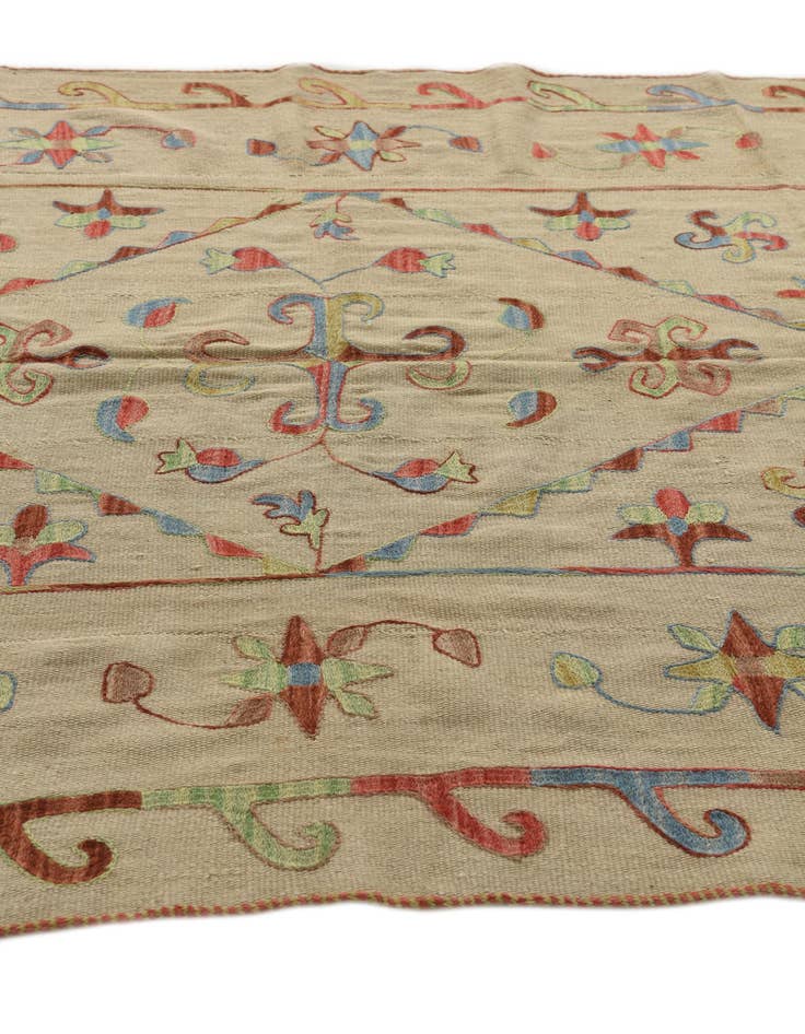 Detail image of  5' 4 x 6' 4  Hand Woven Kilim Suzani Wool Square Rug