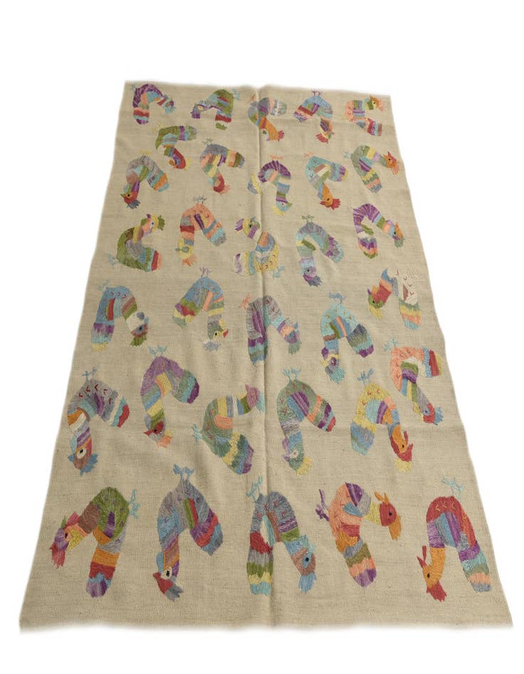 Detail image of  5' 2 x 6'  Hand Woven Kilim Suzani Wool Square Rug