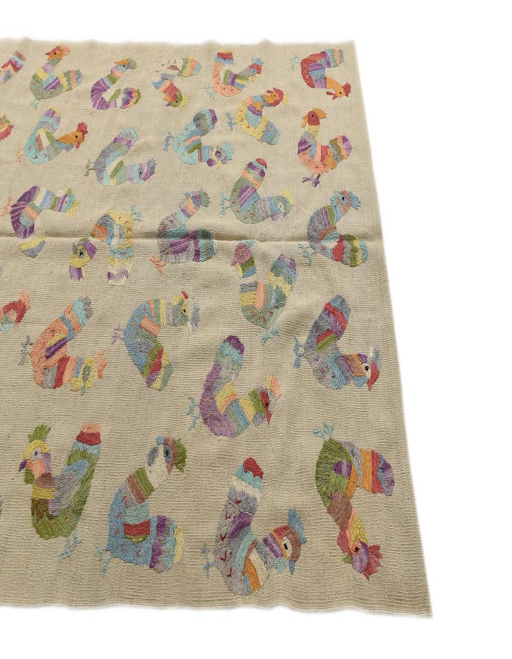 Detail image of  5' 2 x 6'  Hand Woven Kilim Suzani Wool Square Rug