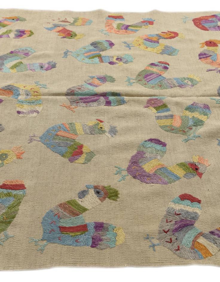 Detail image of  5' 2 x 6'  Hand Woven Kilim Suzani Wool Square Rug