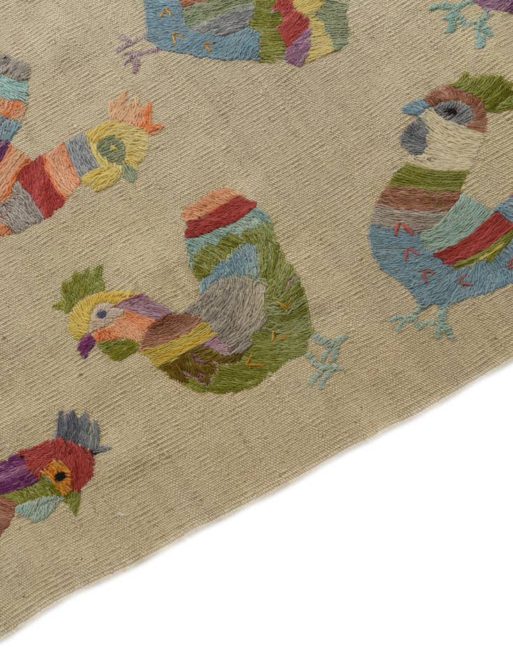 Detail image of  5' 2 x 6'  Hand Woven Kilim Suzani Wool Square Rug