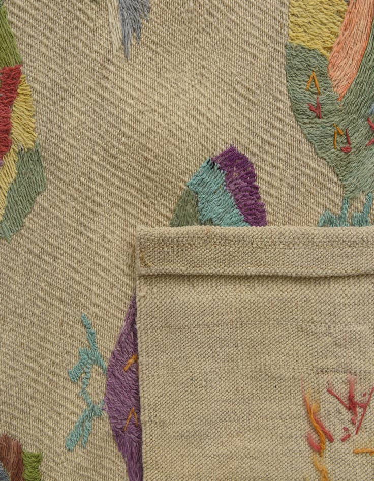 Detail image of  5' 2 x 6'  Hand Woven Kilim Suzani Wool Square Rug