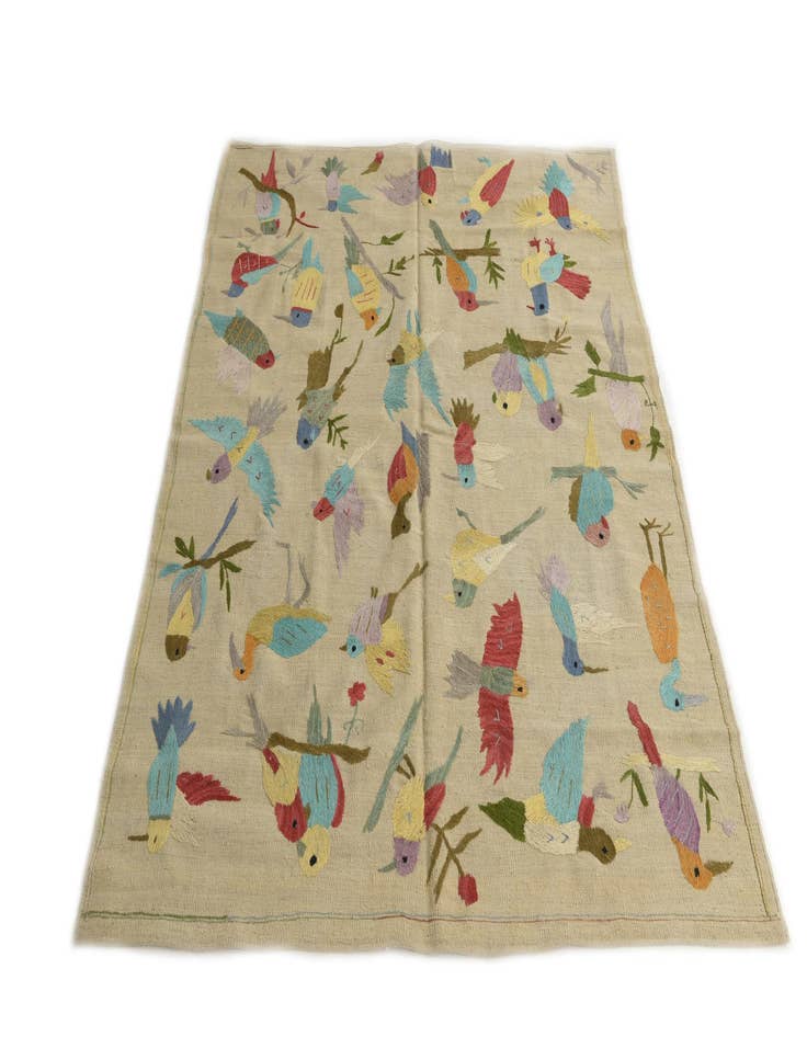 Detail image of  5' x 6' 1  Hand Woven Kilim Suzani Wool Square Rug