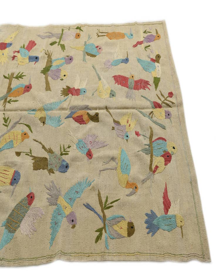 Detail image of  5' x 6' 1  Hand Woven Kilim Suzani Wool Square Rug