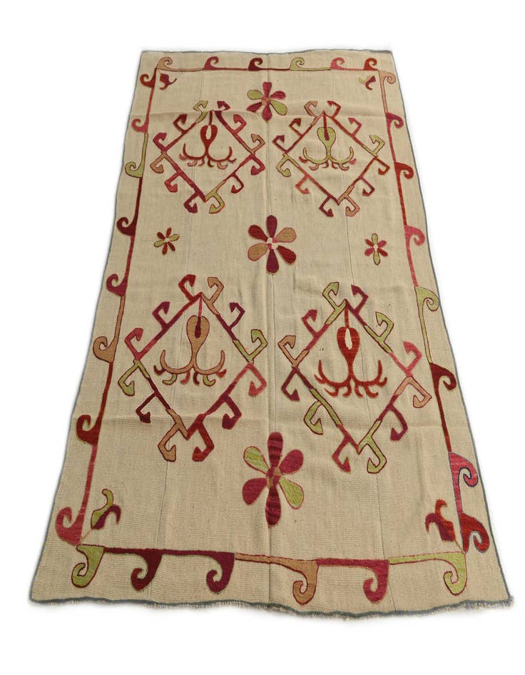 Detail image of  4' 10 x 6' 9  Hand Woven Kilim Suzani Wool Square Rug