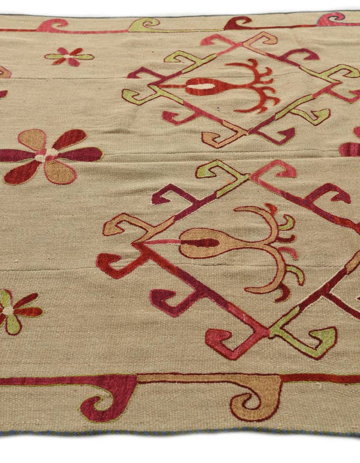 Detail image of  4' 10 x 6' 9  Hand Woven Kilim Suzani Wool Square Rug