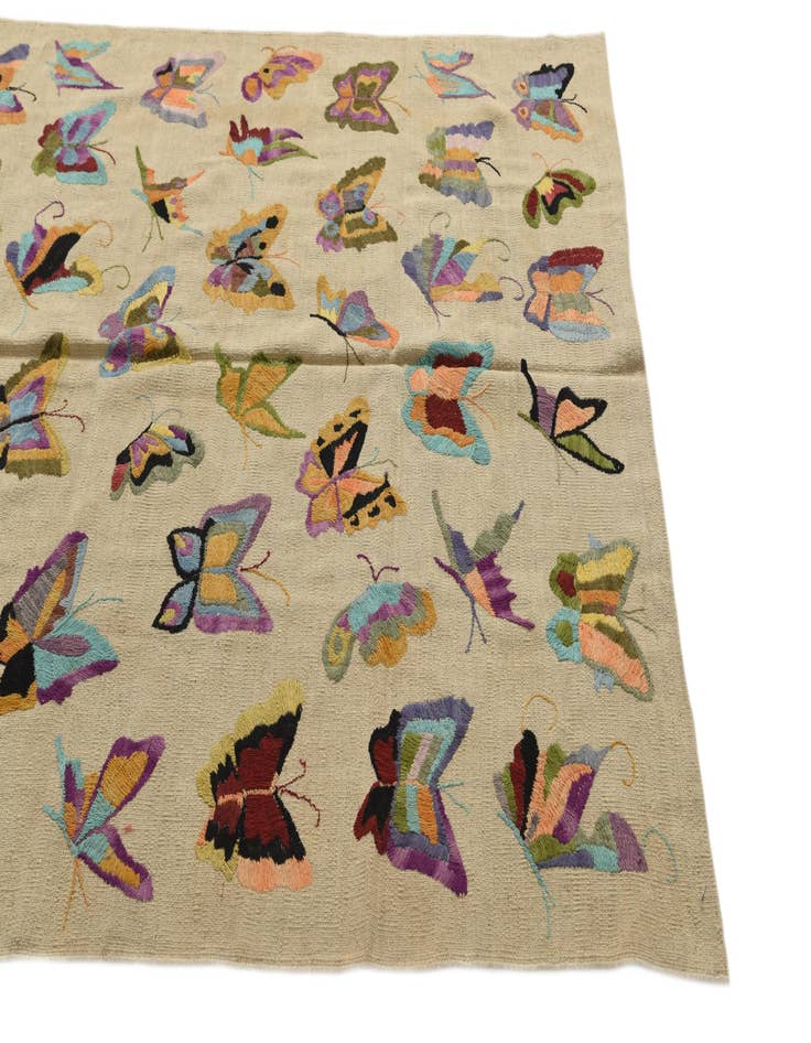 Detail image of  5' 2 x 6' 4  Hand Woven Kilim Suzani Wool Square Rug