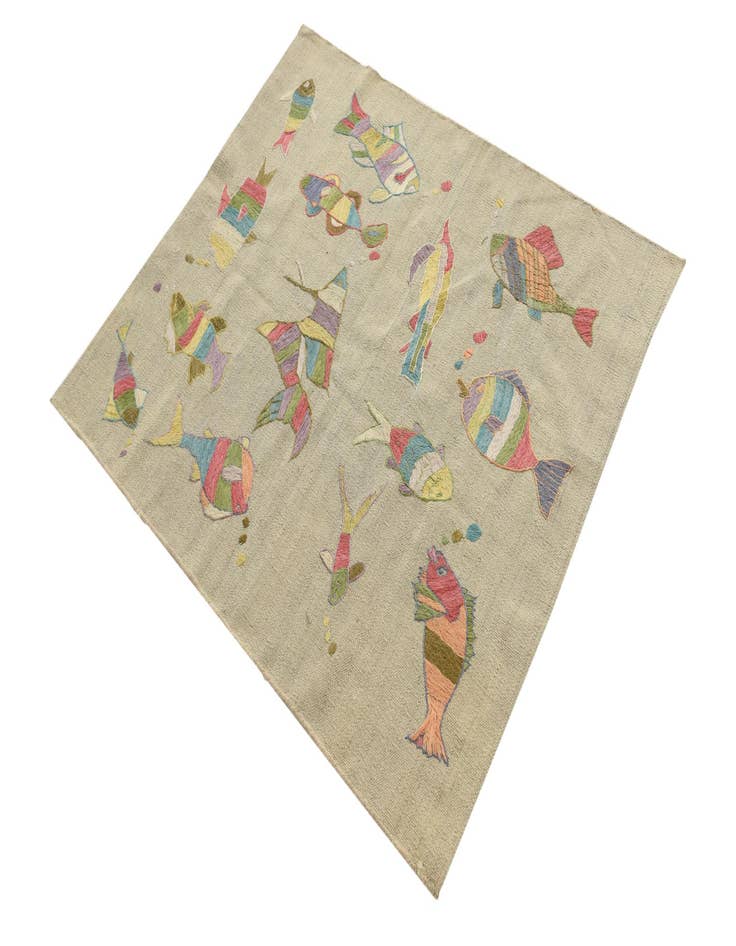 Detail image of  3' 3 x 3' 10  Hand Woven Kilim Suzani Wool Square Rug