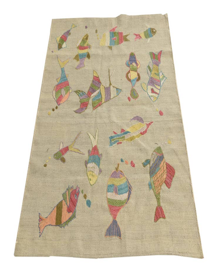 Detail image of  3' 3 x 3' 10  Hand Woven Kilim Suzani Wool Square Rug