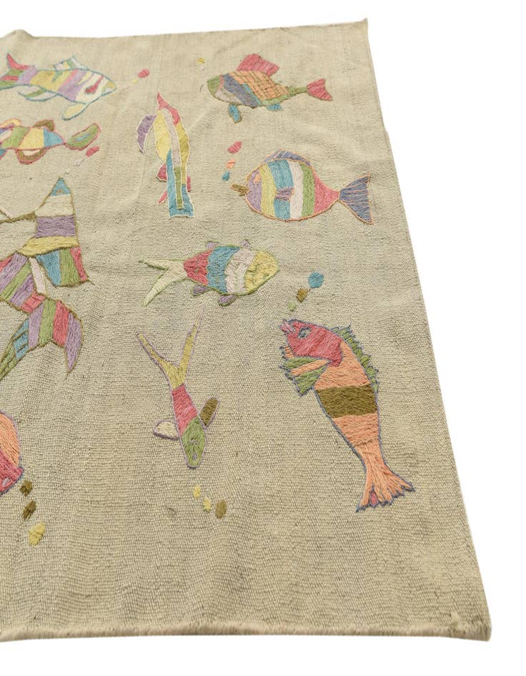 Detail image of  3' 3 x 3' 10  Hand Woven Kilim Suzani Wool Square Rug