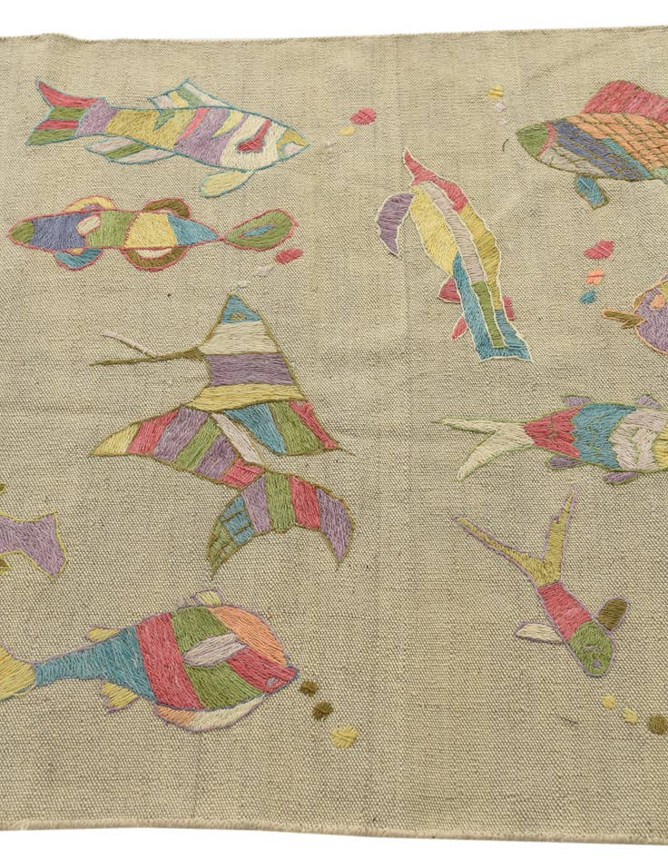 Detail image of  3' 3 x 3' 10  Hand Woven Kilim Suzani Wool Square Rug