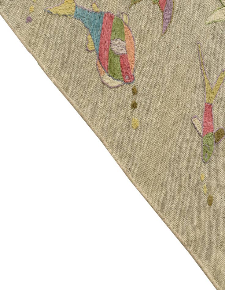 Detail image of  3' 3 x 3' 10  Hand Woven Kilim Suzani Wool Square Rug