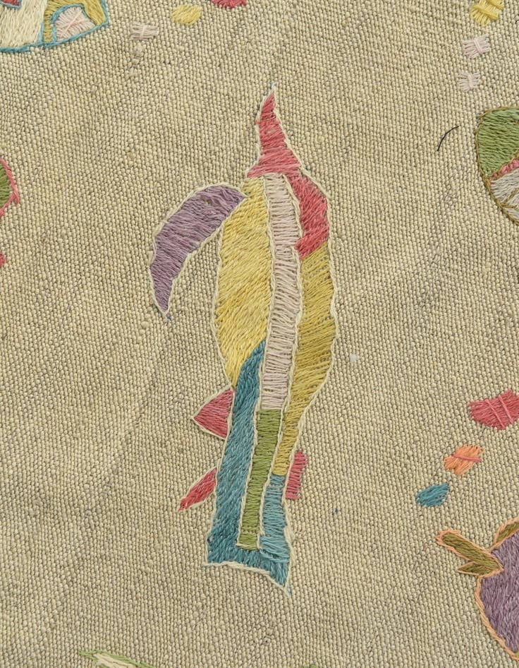 Detail image of  3' 3 x 3' 10  Hand Woven Kilim Suzani Wool Square Rug