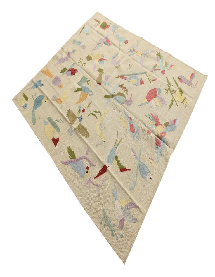 Detail image of  5' 2 x 6' 2  Hand Woven Kilim Suzani Wool Square Rug