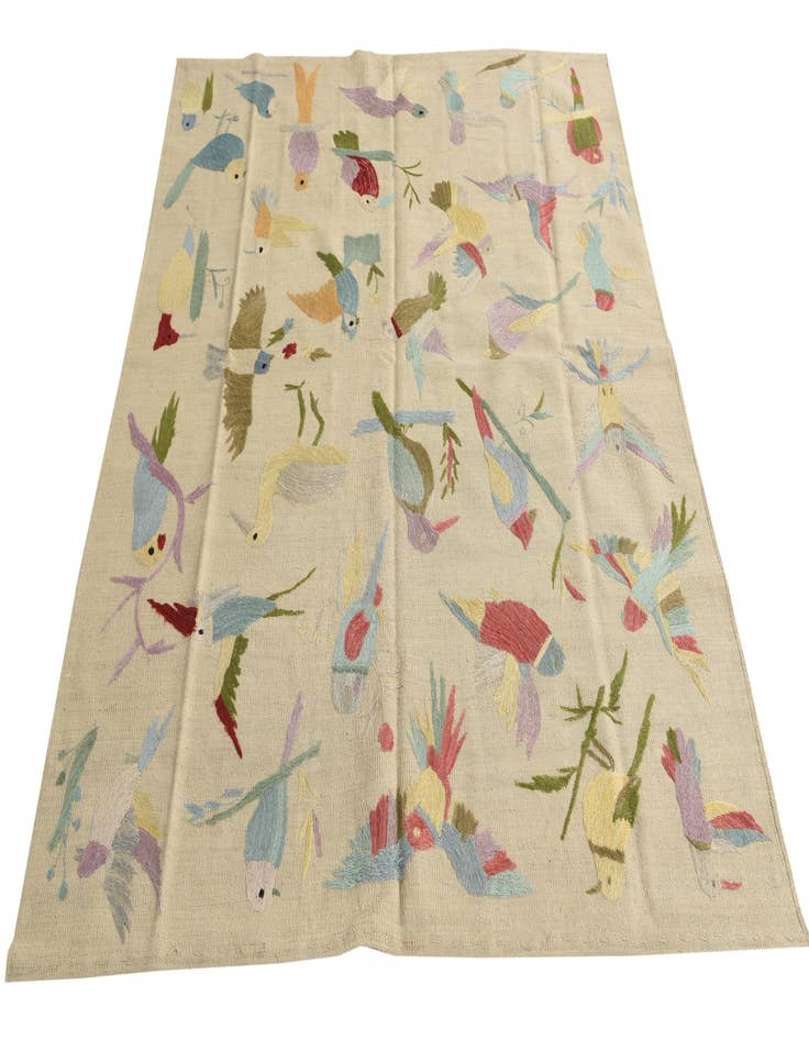 Detail image of  5' 2 x 6' 2  Hand Woven Kilim Suzani Wool Square Rug