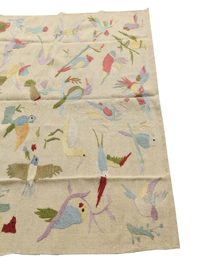 Detail image of  5' 2 x 6' 2  Hand Woven Kilim Suzani Wool Square Rug