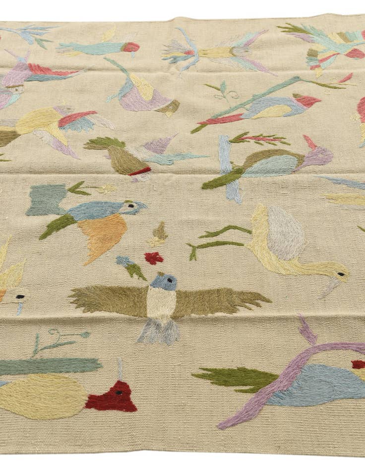 Detail image of  5' 2 x 6' 2  Hand Woven Kilim Suzani Wool Square Rug