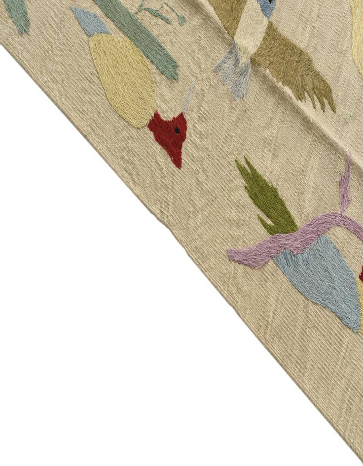 Detail image of  5' 2 x 6' 2  Hand Woven Kilim Suzani Wool Square Rug