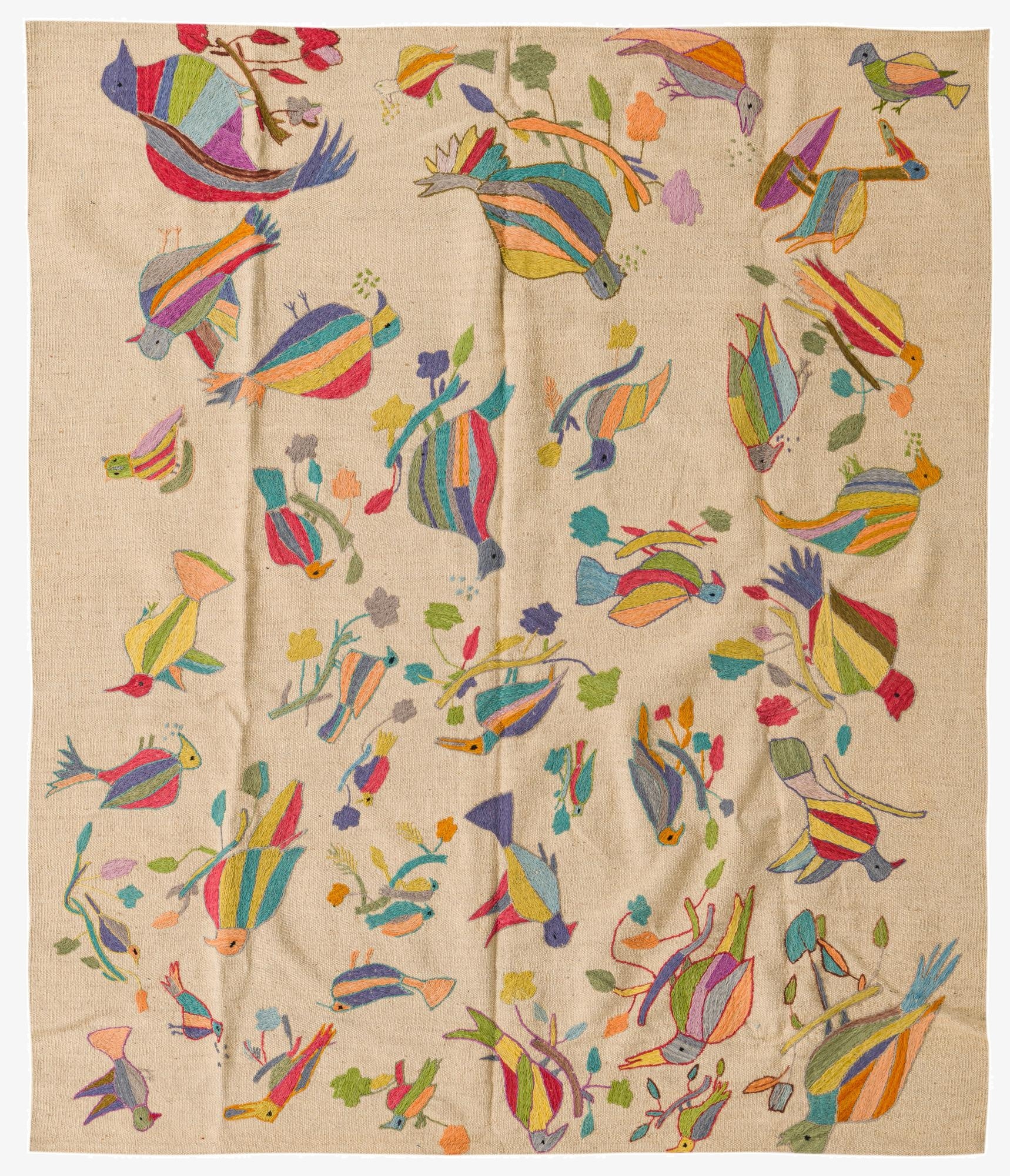  5' 2 x 6' 1  Hand Woven Kilim Suzani Wool Square Rug