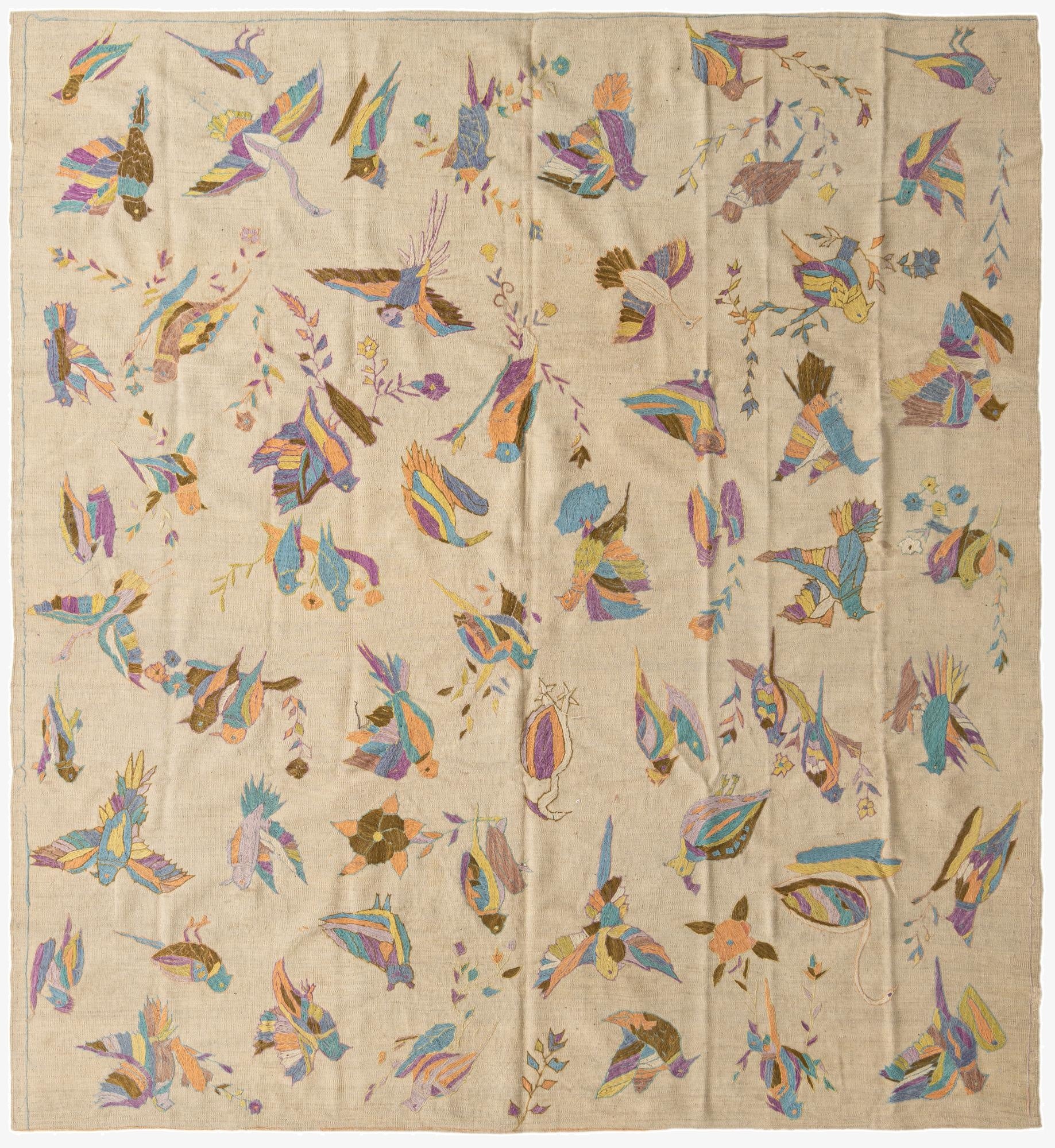  8' 2 x 8' 10  Hand Woven Kilim Suzani Wool Square Rug