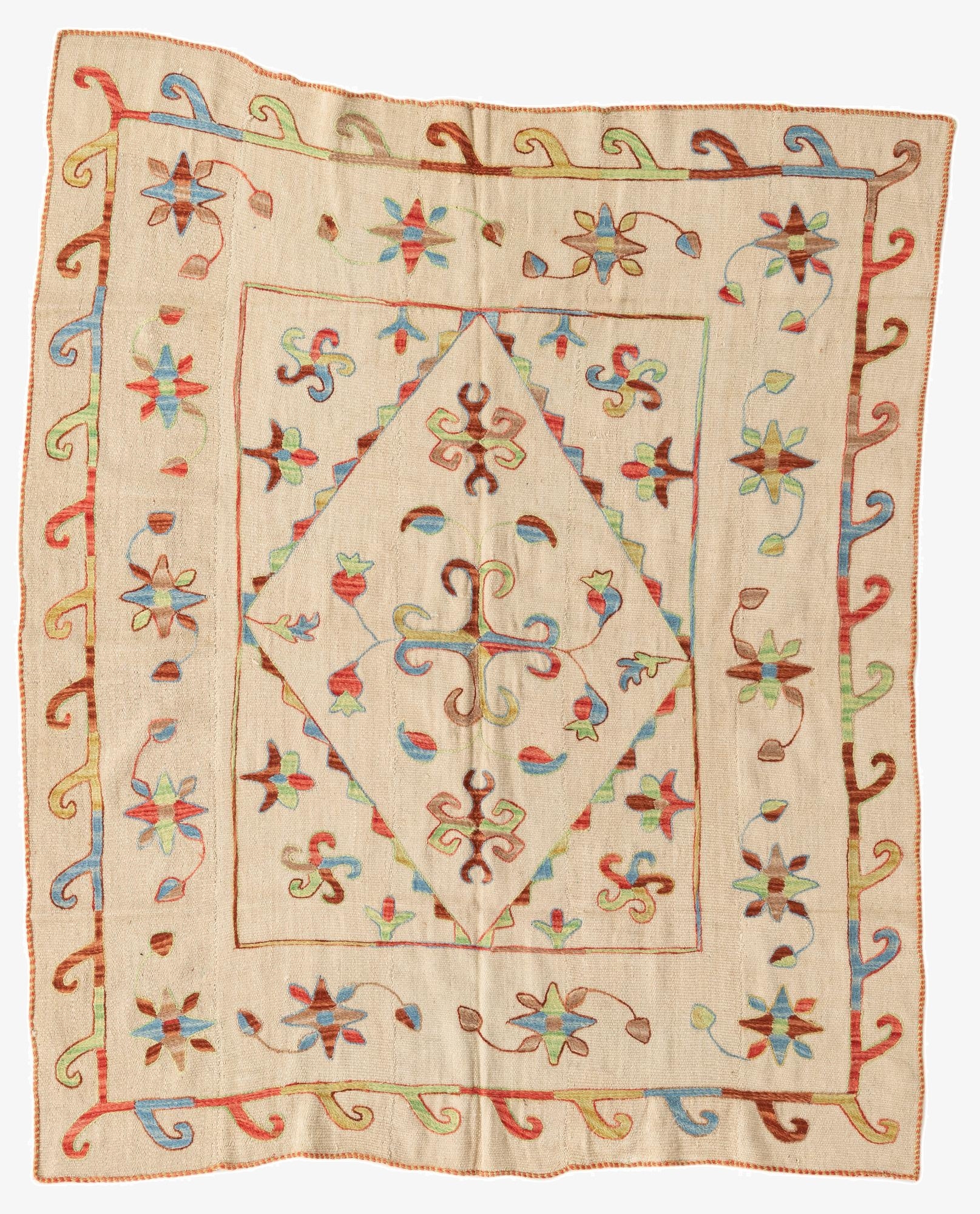  5' 4 x 6' 4  Hand Woven Kilim Suzani Wool Square Rug