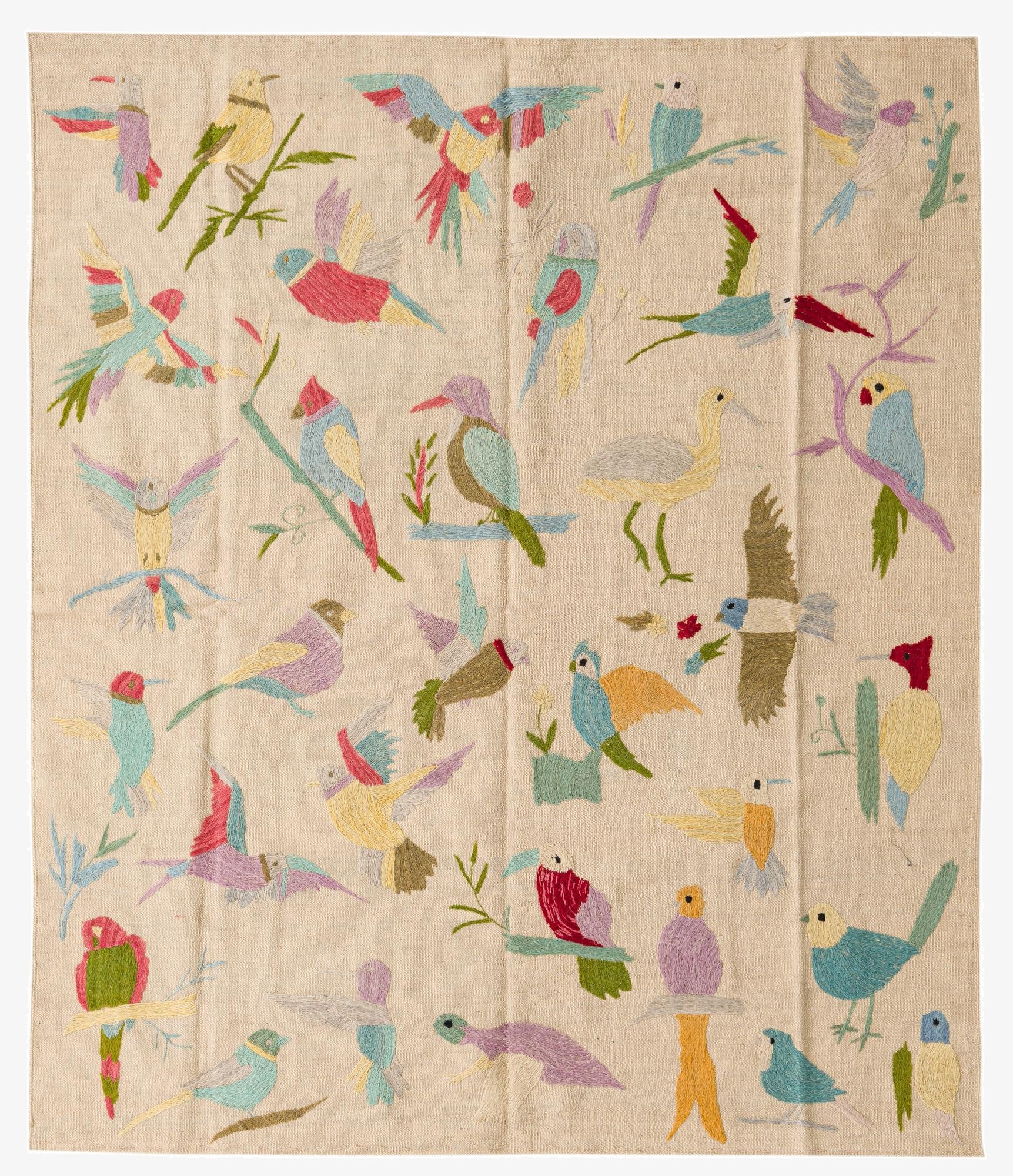  5' 2 x 6' 2  Hand Woven Kilim Suzani Wool Square Rug