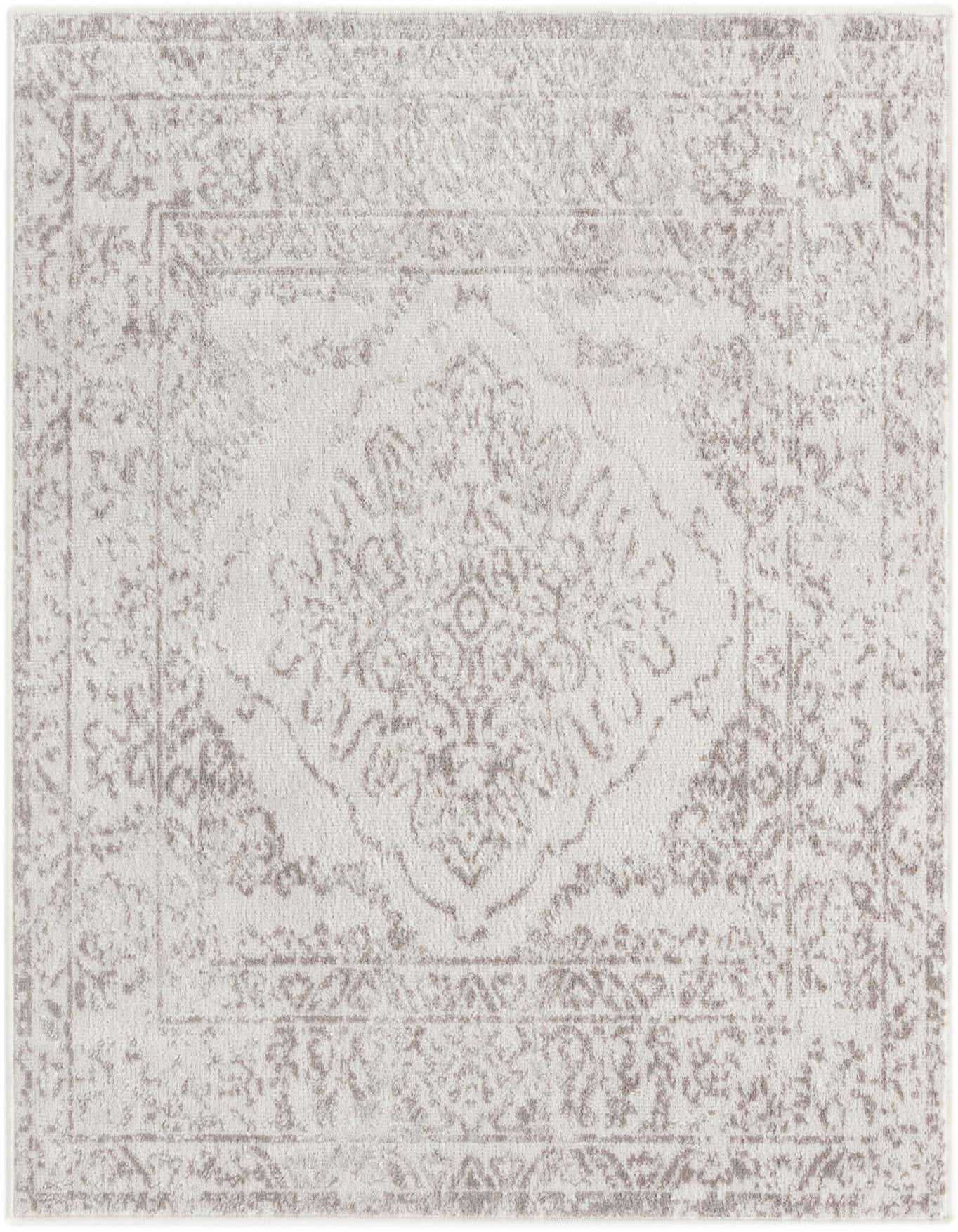A 4'x4' square ivory and cream traditional medallion rug with a subtle vintage pattern, suitable for indoor spaces.