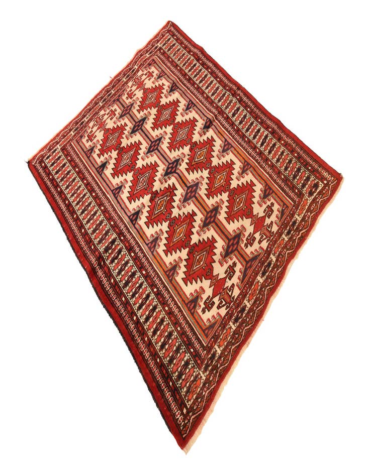 Detail image of  3' 9 x 4' 6  Hand Knotted Torkaman Persian Wool Square Rug