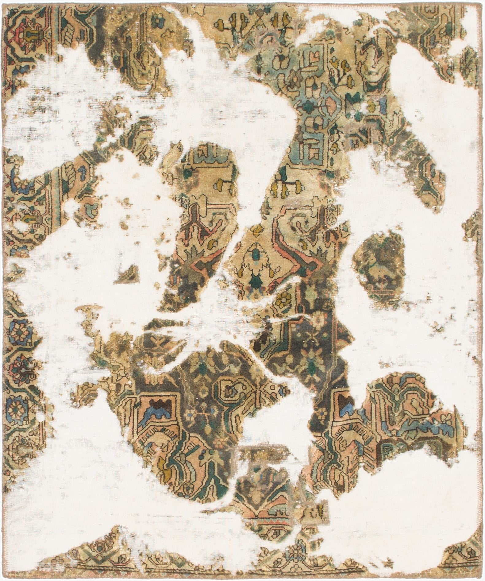  4' 7 x 5' 6  Hand Knotted Ultra Vintage Persian Wool Square Rug