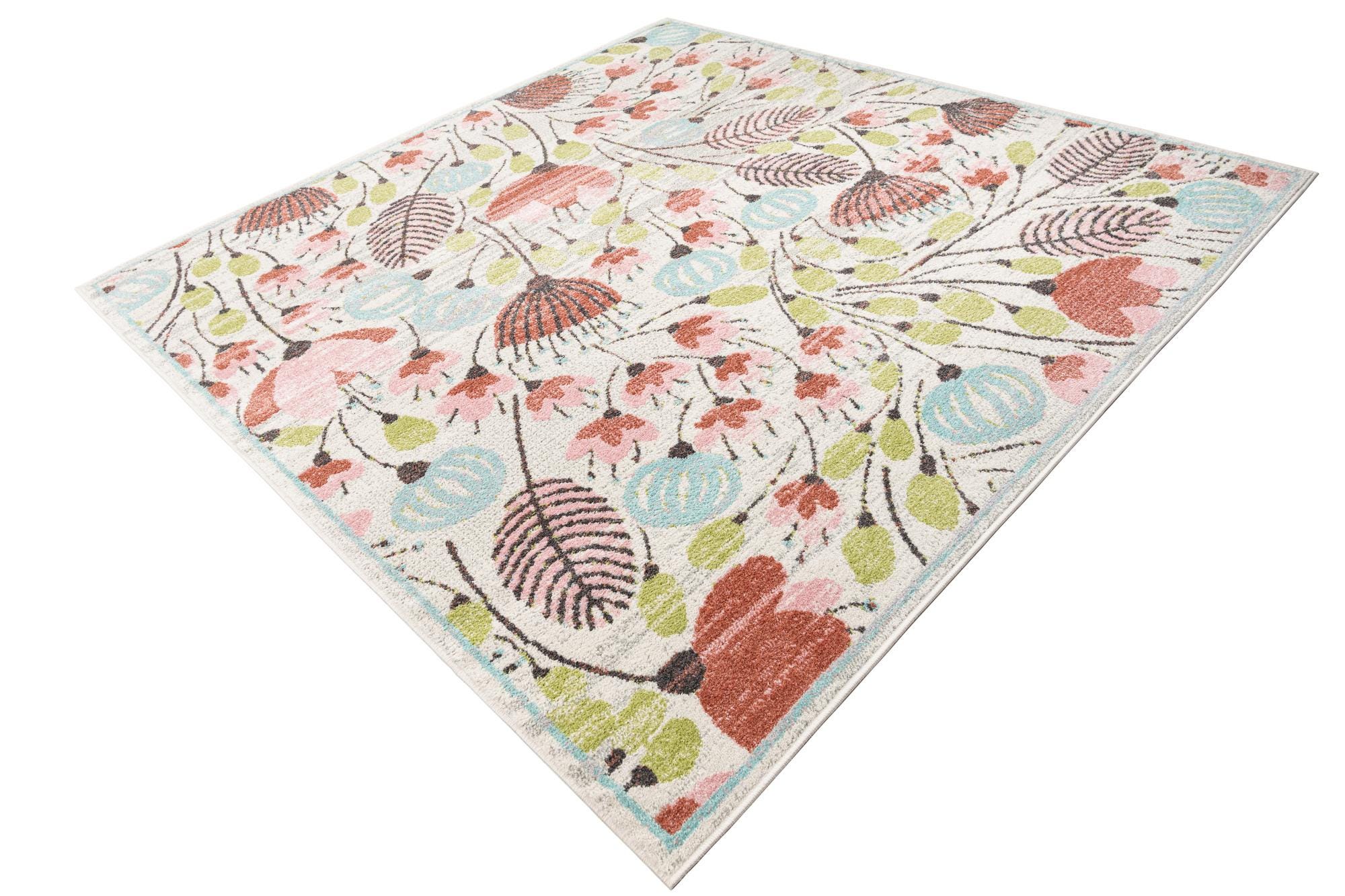 Ivory 7' 10 x 7' 10 Flowers Whimsy Kids Square Rug | Rugs.com
