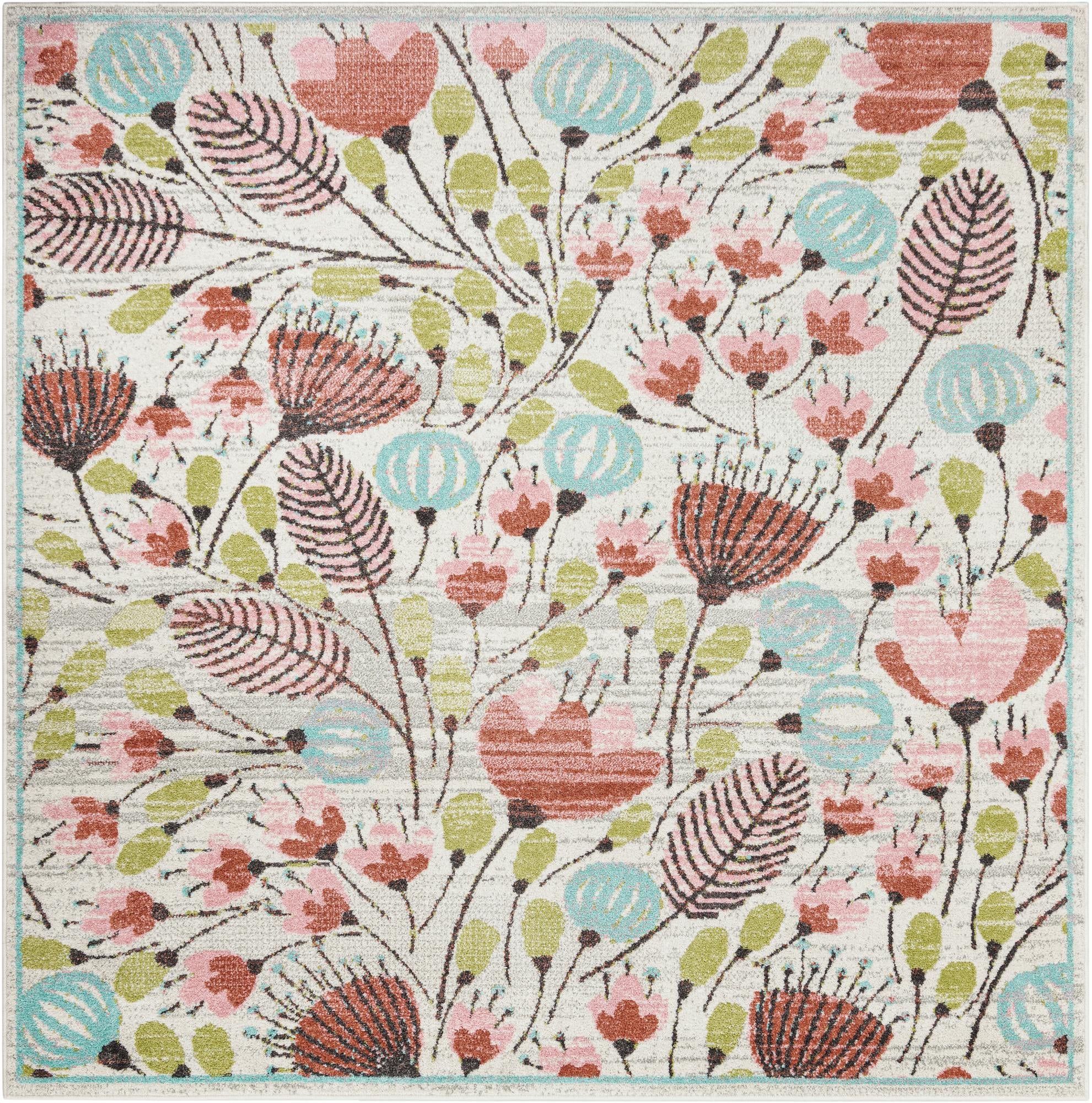 Ivory 7' 10 x 7' 10 Flowers Whimsy Kids Square Rug | Rugs.com