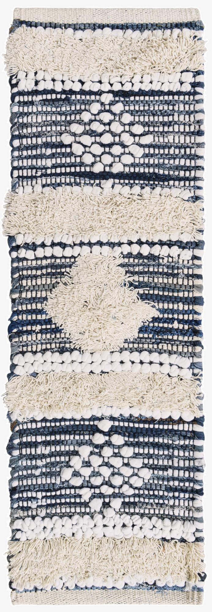  0' 9 x 2' 6  Hand Woven Cotton Chindi Stair Rug