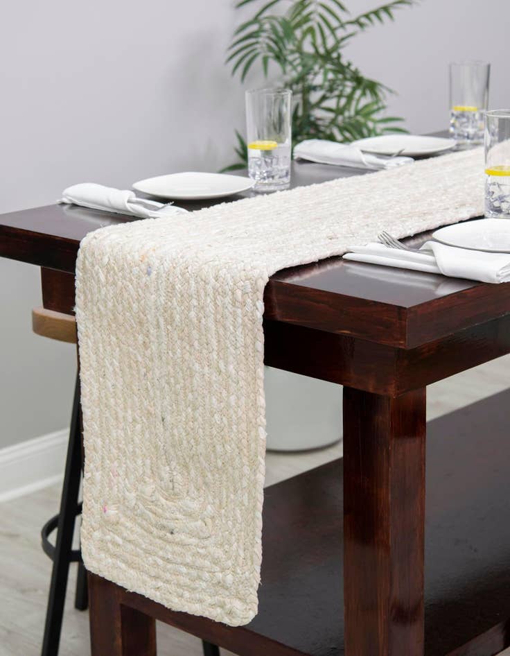 Detail image of  1' 2 x 8'  Hand Braided Chindi Table Runner Rug