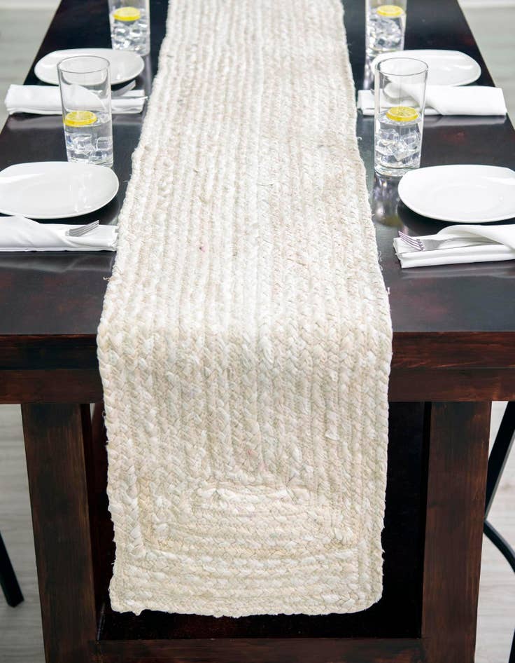 Detail image of  1' 2 x 8'  Hand Braided Chindi Table Runner Rug
