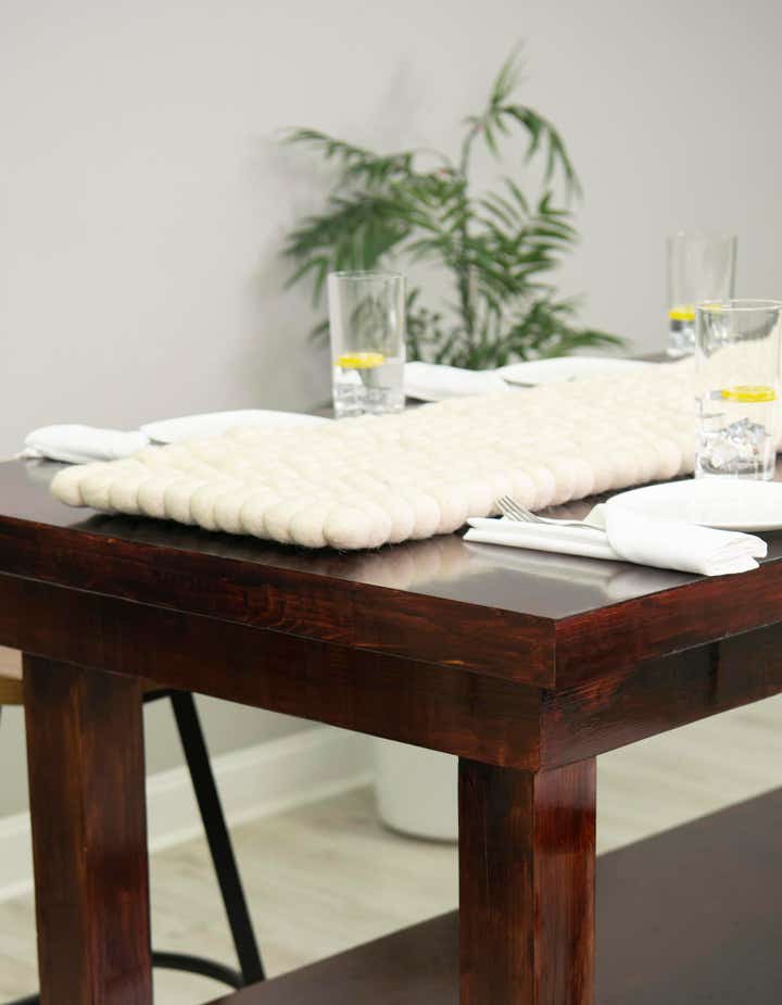 Ivory 1' 2 x 10' Hand Woven Felt Ball Wool Table Runner Rug | Rugs.com
