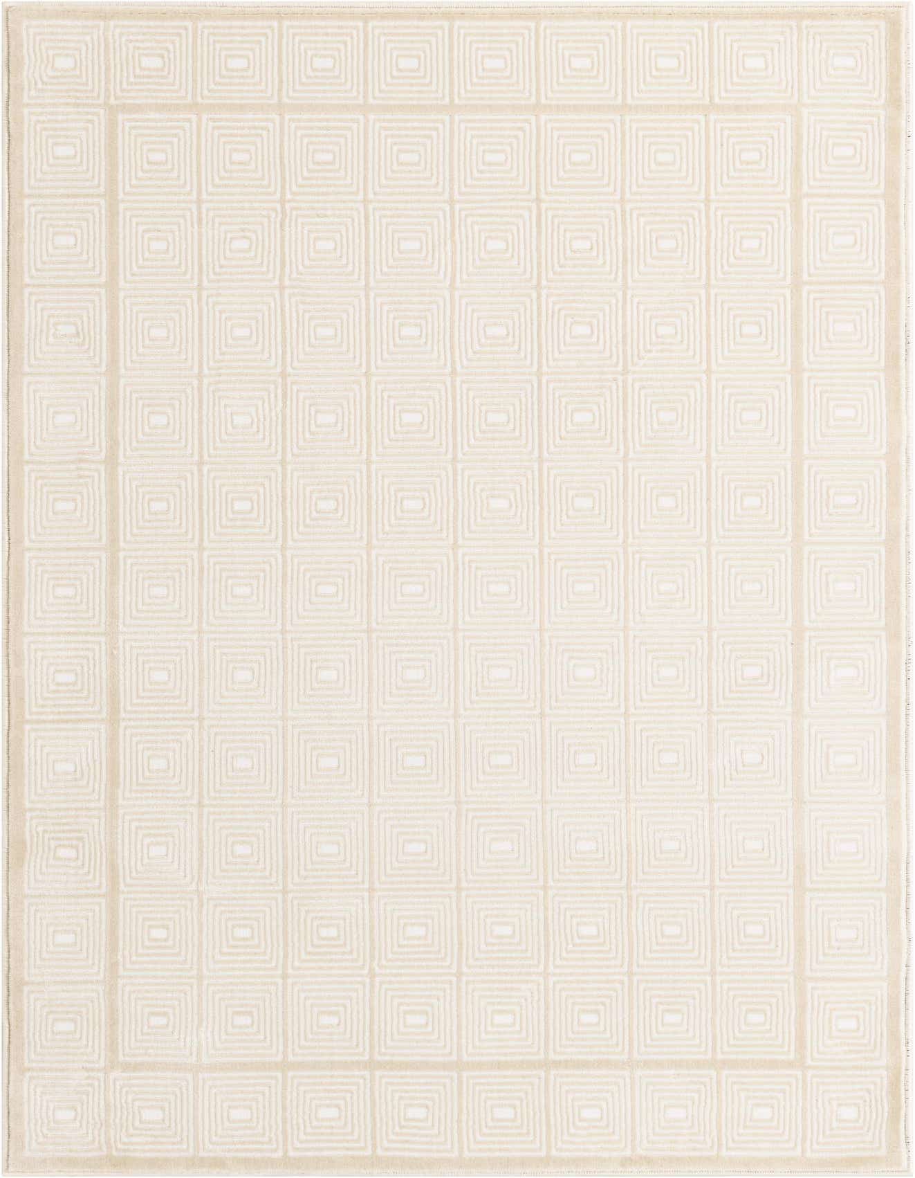 A 4x6 rectangular ivory and cream rug featuring a repeating geometric square pattern with a textured medium pile.
