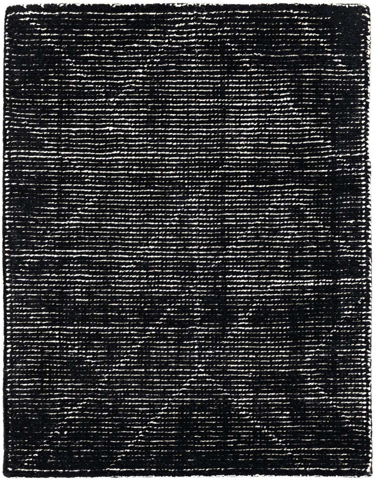 A 2x3 rectangular black wool rug with a textured, modern stripe pattern, suitable for indoor spaces.