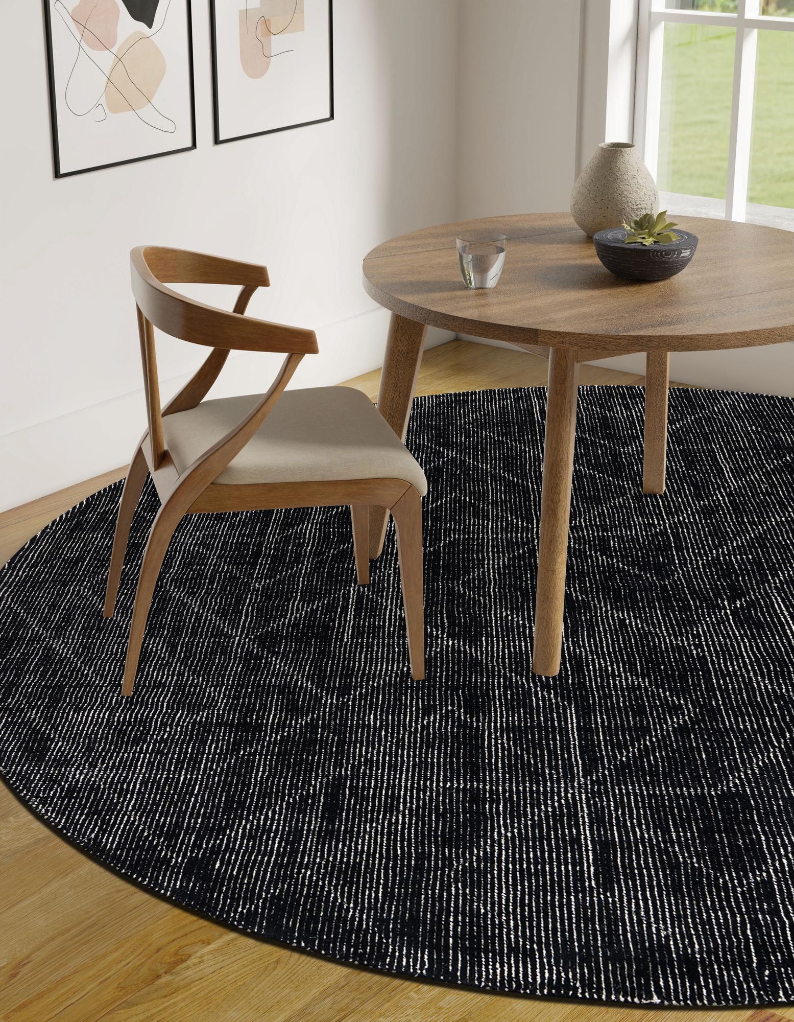 Jet Black 10' x 10' WoolCraft Geometric Round Rug | Rugs.com
