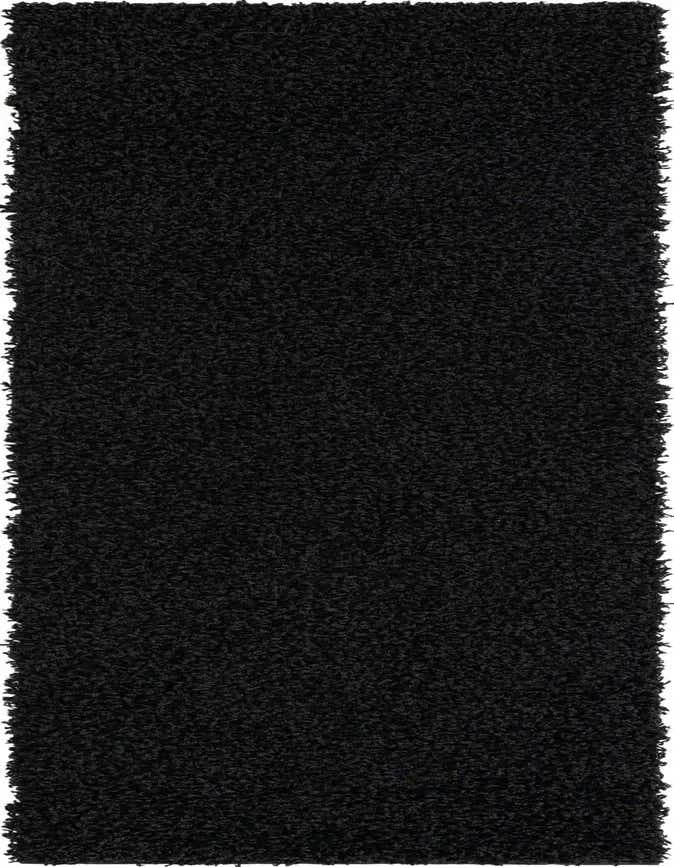 A plush, solid black 6 ft runner rug with a deep shag pile, ideal for a modern hallway.