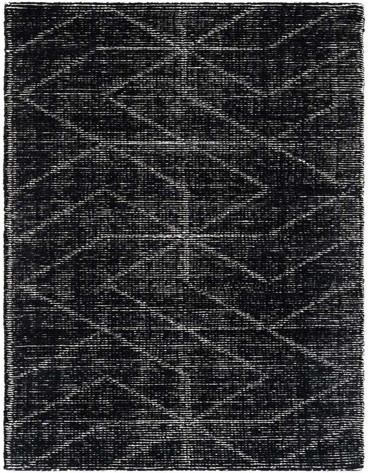 A 6 ft black runner rug with a modern textured stripe pattern, ideal for hallways.