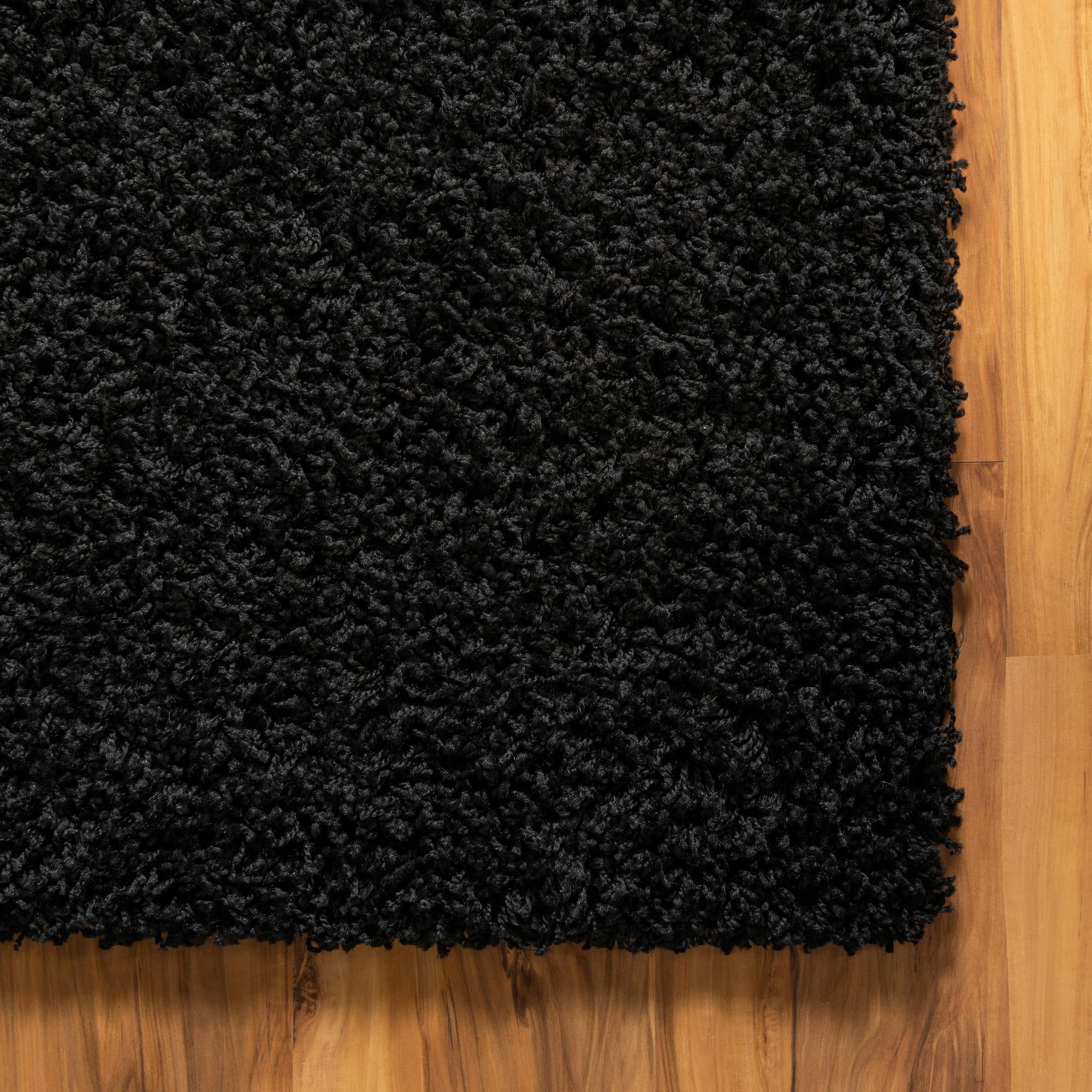 Jet Black 8' x 8' Solid Shag Square Rug | Rugs.com