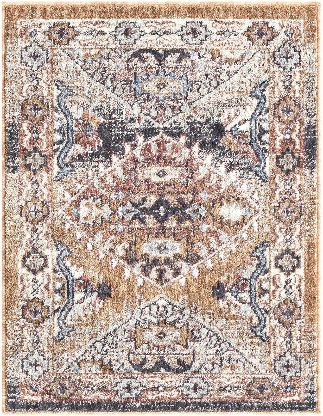 A 2x3 rectangular Eco Southwestern rug featuring a distressed medallion and tribal pattern in browns, tans, and grays.